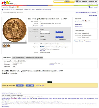 paws2doors  eBay Listing for Gold Sovereign Full 22ct QueenVictoria Veiled head1900